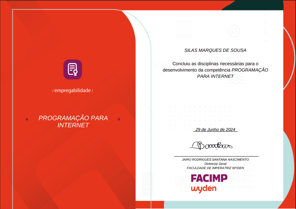 PROGAMAÇÃO PARA INTERNET